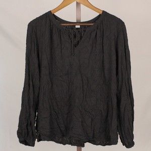 Old Navy Black Tie Neck Embroidered Long Sleeve Peasant Shirt